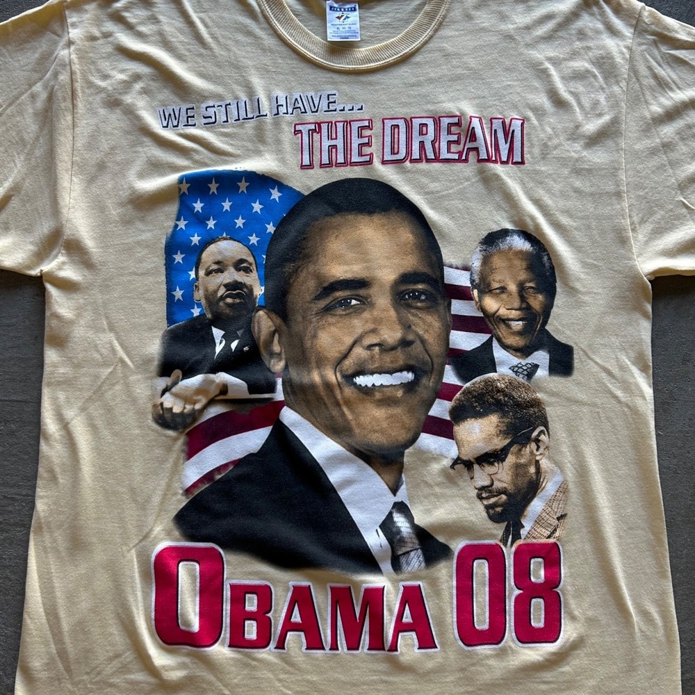 Vintage Barack Obama Shirt Size XL Yellow 2008 Election Change World President - Picture 4 of 6